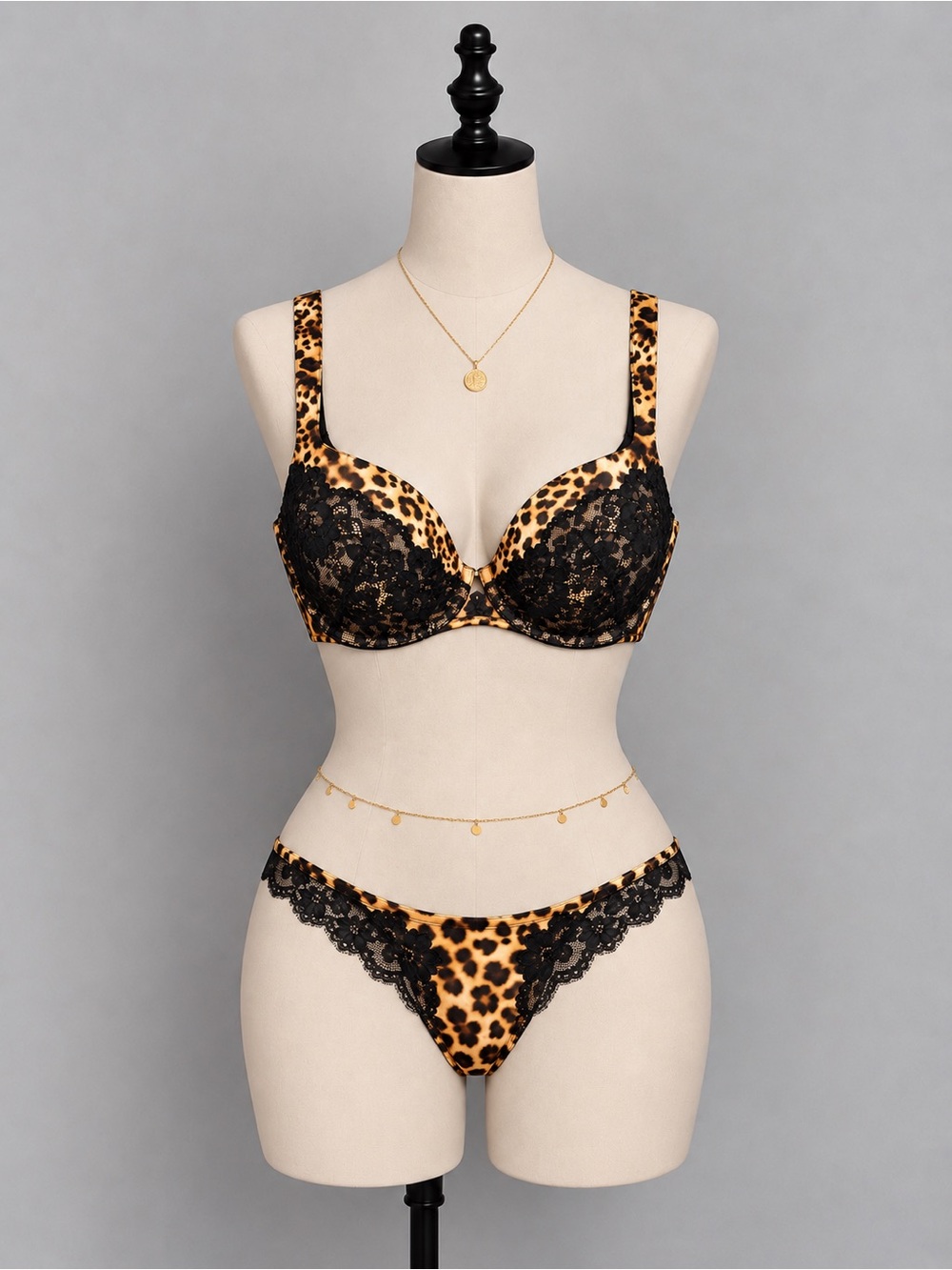 La SENZA Leopard Print Underwire Bra with Black Lace